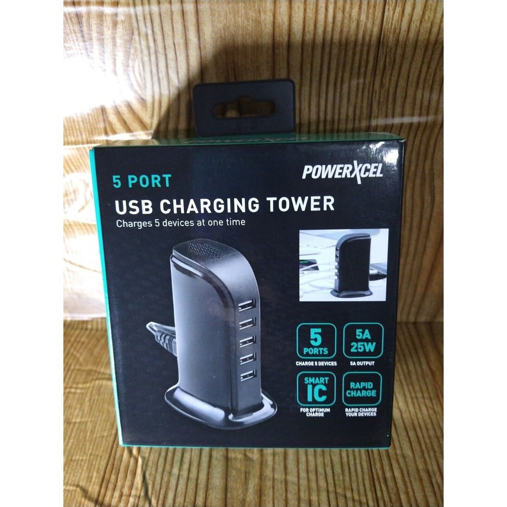 Sku#023- PowerXcel 5 Port Black USB Charging Tower